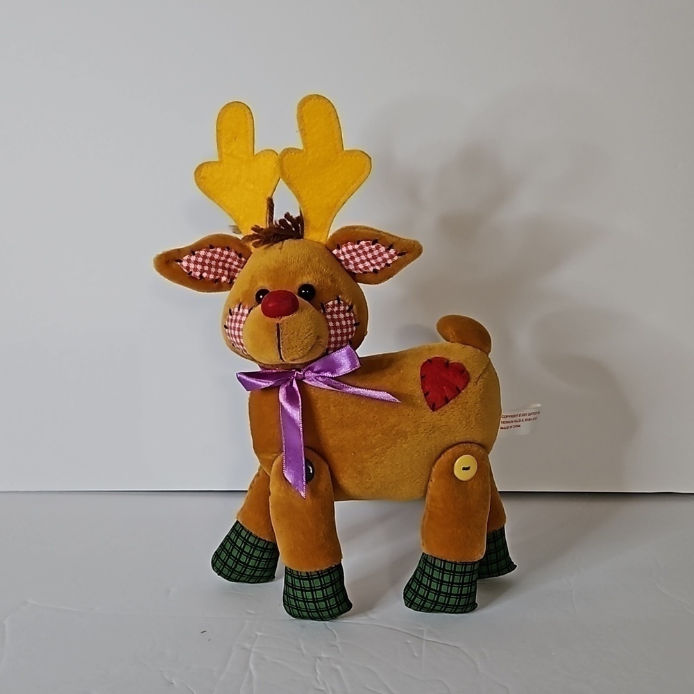 Vintage 2001  REINDEER Red Noise Patchwork Plush Pre-owned